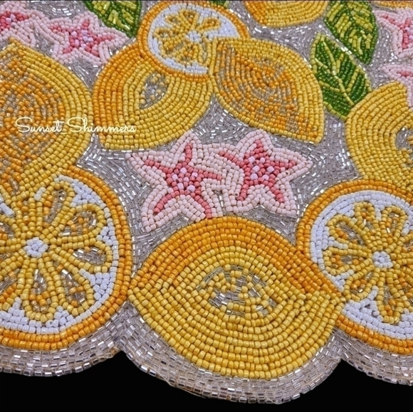 Sparkly Beaded Lemon Blossom Flower Table Runner Decor 36" House & Garden New - Picture 4 of 11
